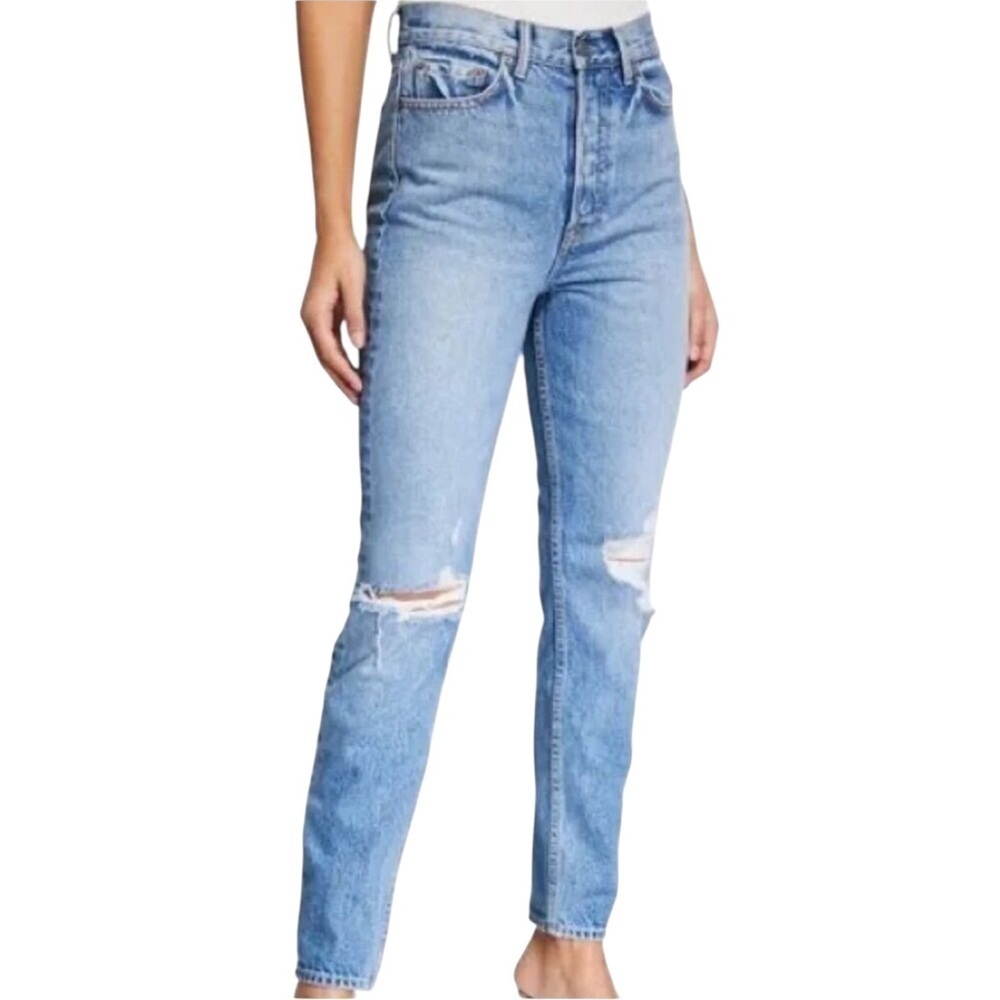 GRLFRND Karolina Super High Rise Button Fly Distressed Jeans Size 28 Some Action